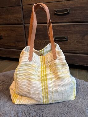 Banana Republic 100% Cotton Tote Bag In Ivory/Cream/Yellow